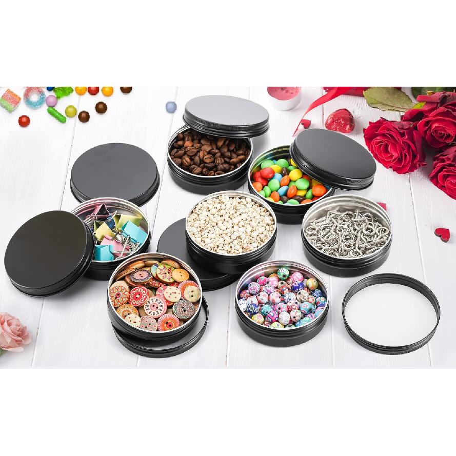 Foraineam 48 Pack 2 oz Round Lip Balm Tin Cans - Aluminum Cosmetic Sample Containers with Screw Lid - Matte Black Metal Empty Tins Storage Travel Tin