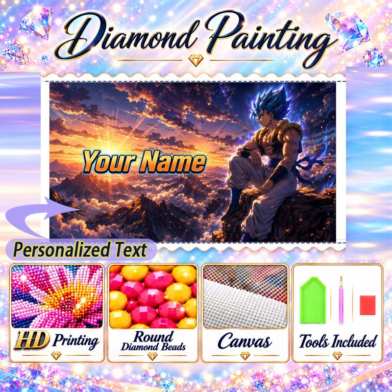 Personalized Gogeta Diamond Art Custom Name 5D Diamond Painting Full Drill DIY Craft