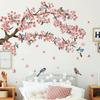 Kreativer Bunter Tuschemalerei Blumiger Pfirsichbaum Zweig Vogel Wandaufkleber Hintergrundwand Heimdekoration Selbstklebender Wandaufkleber
