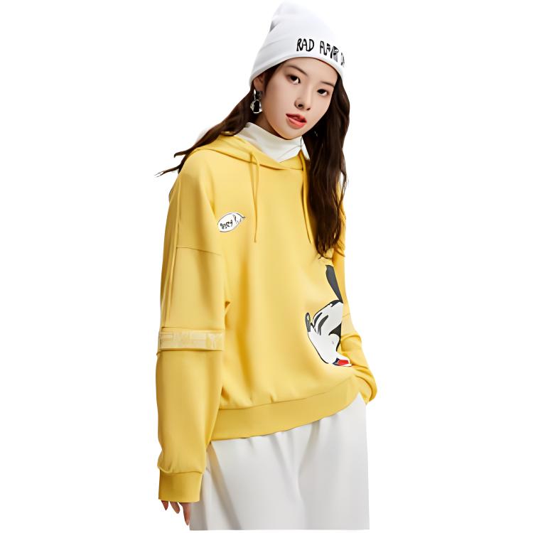 Li Ning X Disney Kollaboration Sportmode Serie Mickey Print Lockerer Pullover Hoodie Damen Hoodies Milch-Bonbon-Gelb AWDR328-2