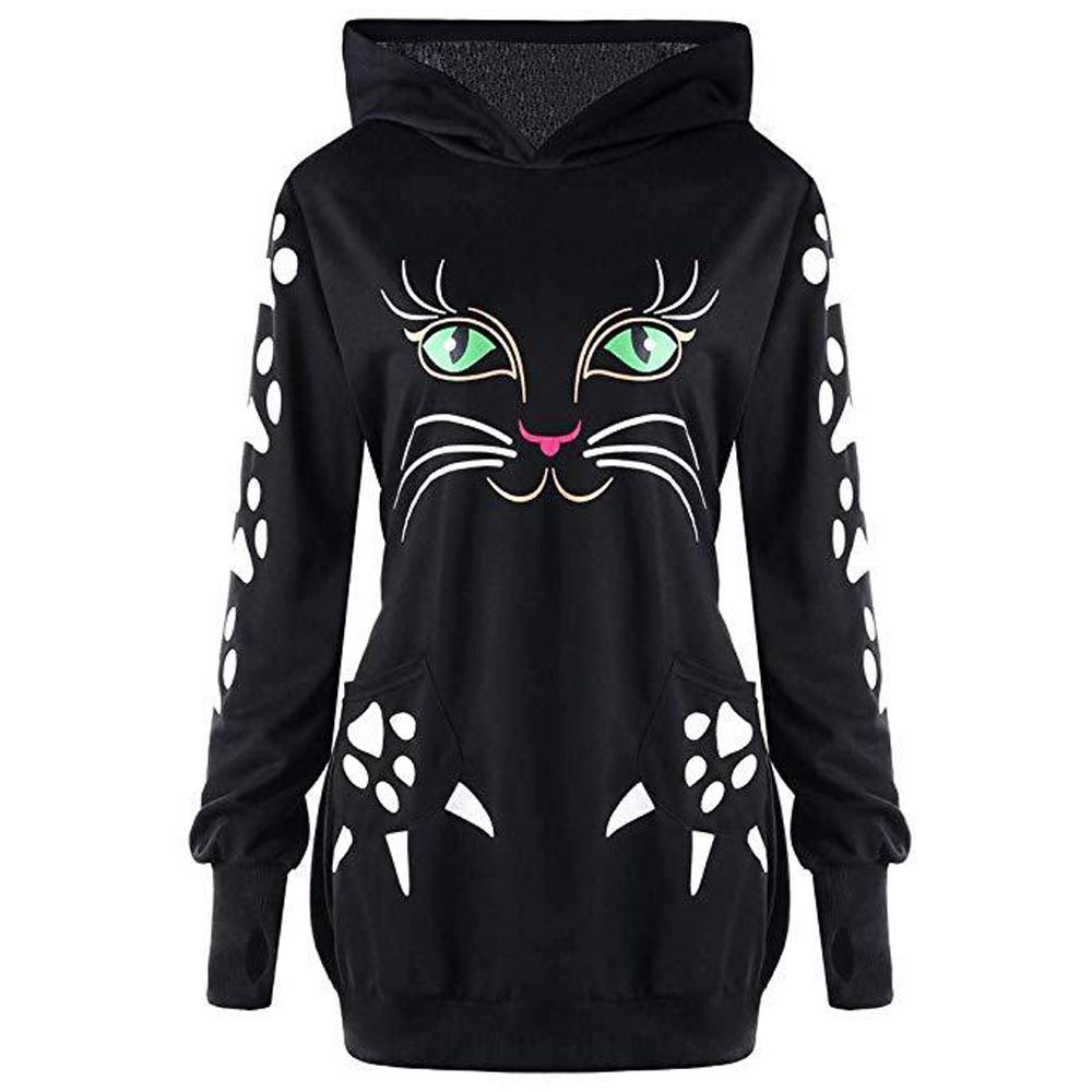 

Женский пуловер с капюшоном и принтом кошка . В ассортименте 3 цвета 2XL