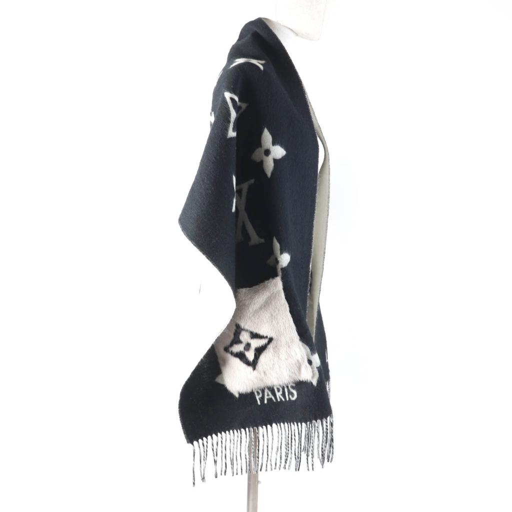 Very Good LOUIS VUITTON Scarf Muffler Cold Reykjavik Mink fur with fringe cashmere Women M74353 Used