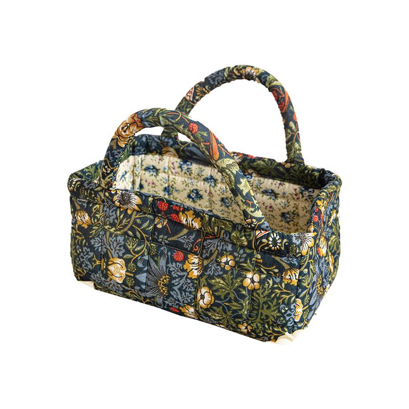 1pcs Cotton Storage Basket Small Foldable for Underwear, Toys, Cosmetic Bags Miscellaneous Items Portable Home Textile Organizer