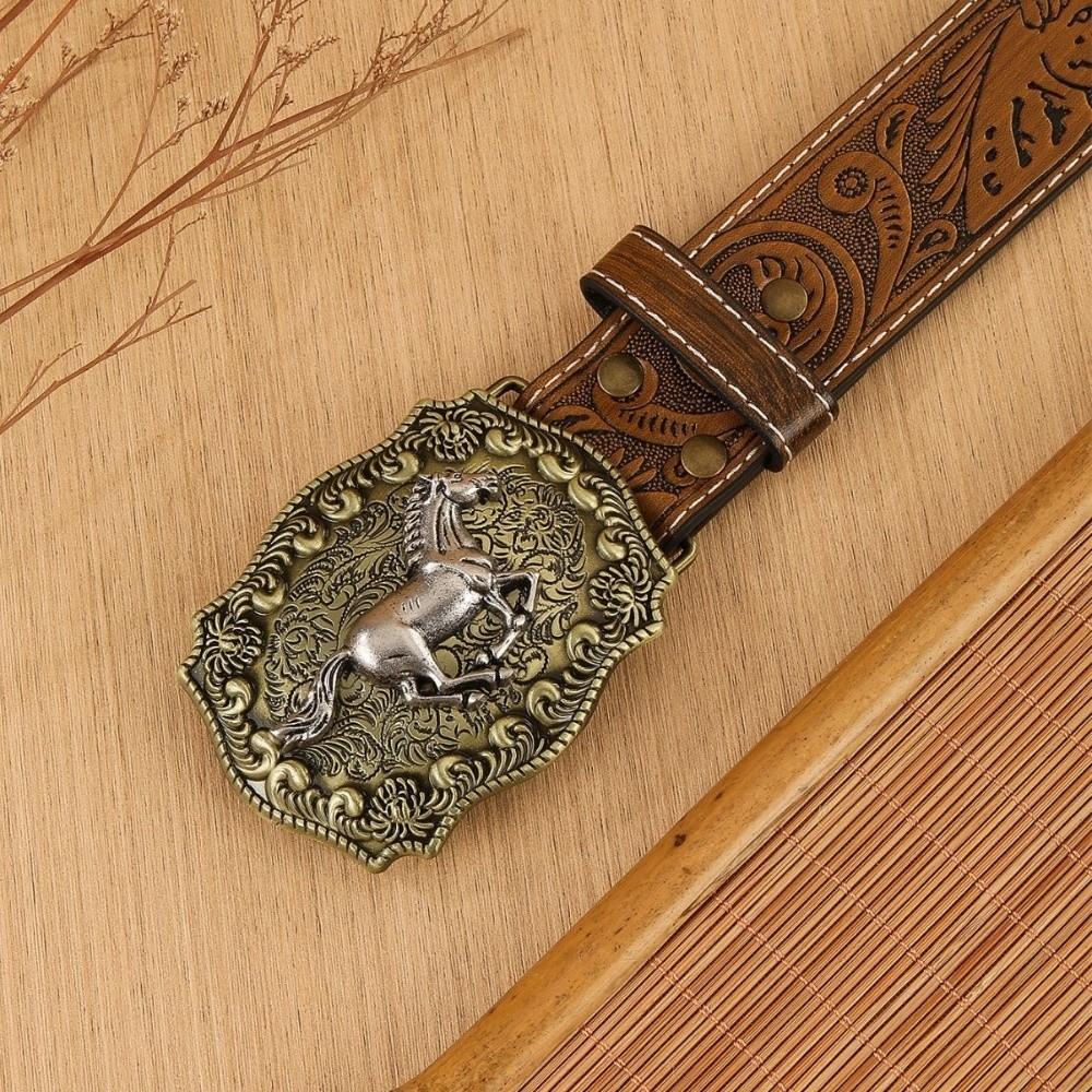 Embossed Design Retro Mens Belt Versatile Style Bull Head Pattern Embossed Belt American Style Trendy Design Bull Head Belt