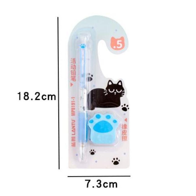 Kawaii Kedi Patisi Mekanik Kurşun Kalem Silgi Seti Çizgi Film Otomatik Kalemler 0.5Mm Ok Malzemeleri Çocuklar İçin Öğrenci Kırtasiye