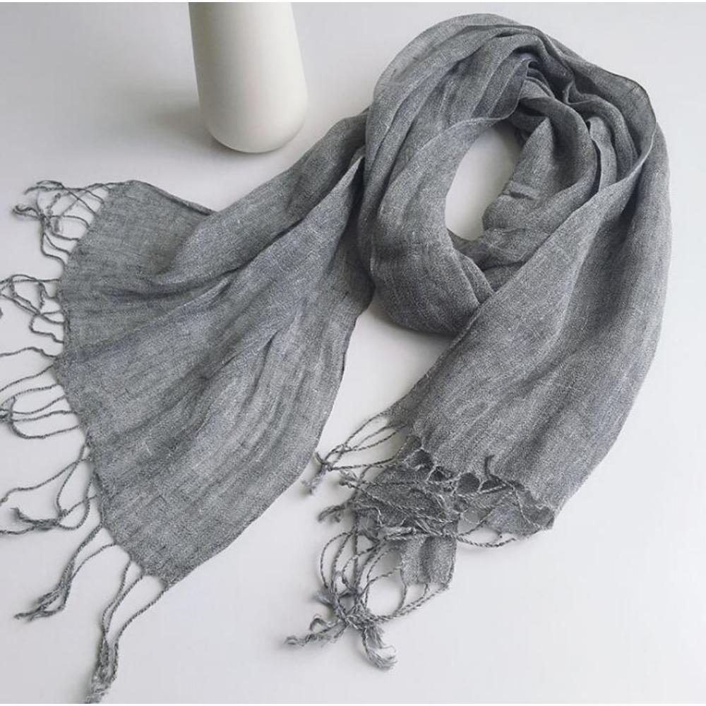 

100% Linen Solid Color Mens Scaves Summer Spring Japanese Style Air Conditional Shawls Large Size Wraps With Tassels 45x200cm 45x200cm