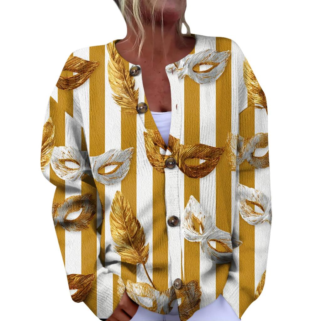 Dámský módní festivalový pletený kardigan s dlouhým rukávem a zapínáním na knoflíky