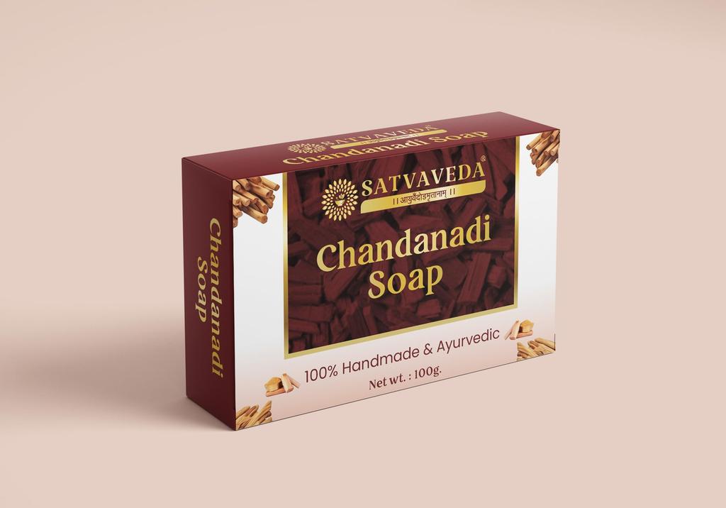 Satvaveda Chandanadi Soap (100g, Pack of 3) | Paraben-Free, SLS-Free | Handmade Soap that Helps Remove Acne & Promotes Glowing Skin | For Men & W