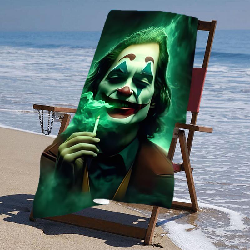 proof beach towel with a Joker character pattern - soft,absorbent,quick-drying,machine washable - perfect for swimming,camping,bathing