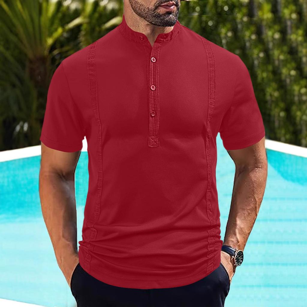 Summer Men Stand Collar Short Sleeve T-shirt Men