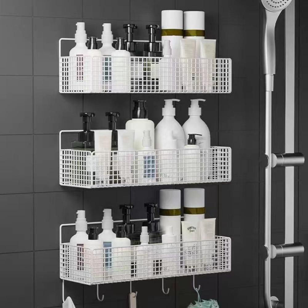 Bathroom Shelves Iron Wall Mounted Bathroom Shelf No Drill Storage Rack Single Layer Toilet Organizer Washing Room Accessories