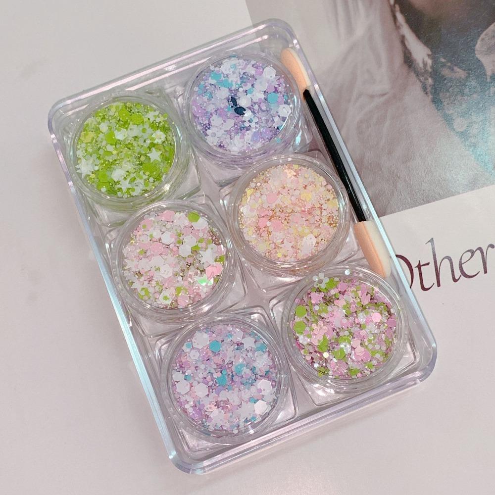 6Pcs/Set Sparkly Colorful Body Nail Glitter Gel Eyeshadow Sequin  Face Body Decorations