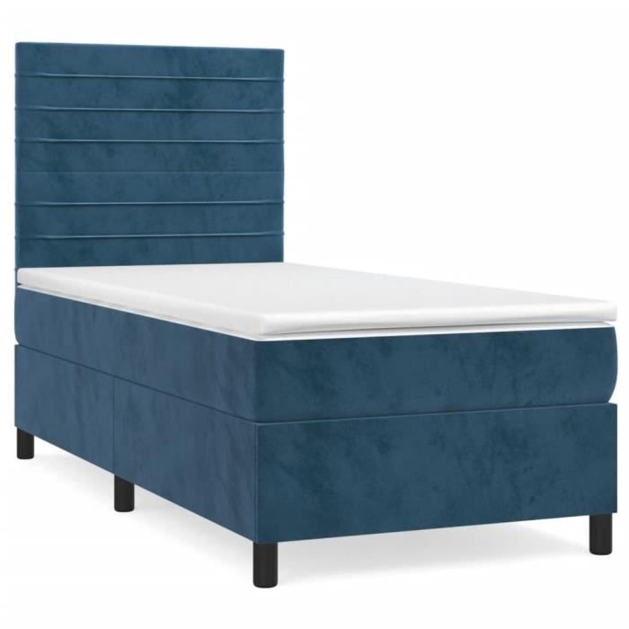 3143065 vidaXL Lit à sommier tapissier avec matelas Bleu foncé 90x200 cm