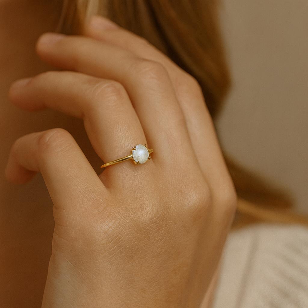 Fire Opal Bridal  Jewelry, Minimalist Solitaire Ring, Yellow Gold Plated Silver, Simple Birthday Gift for Her