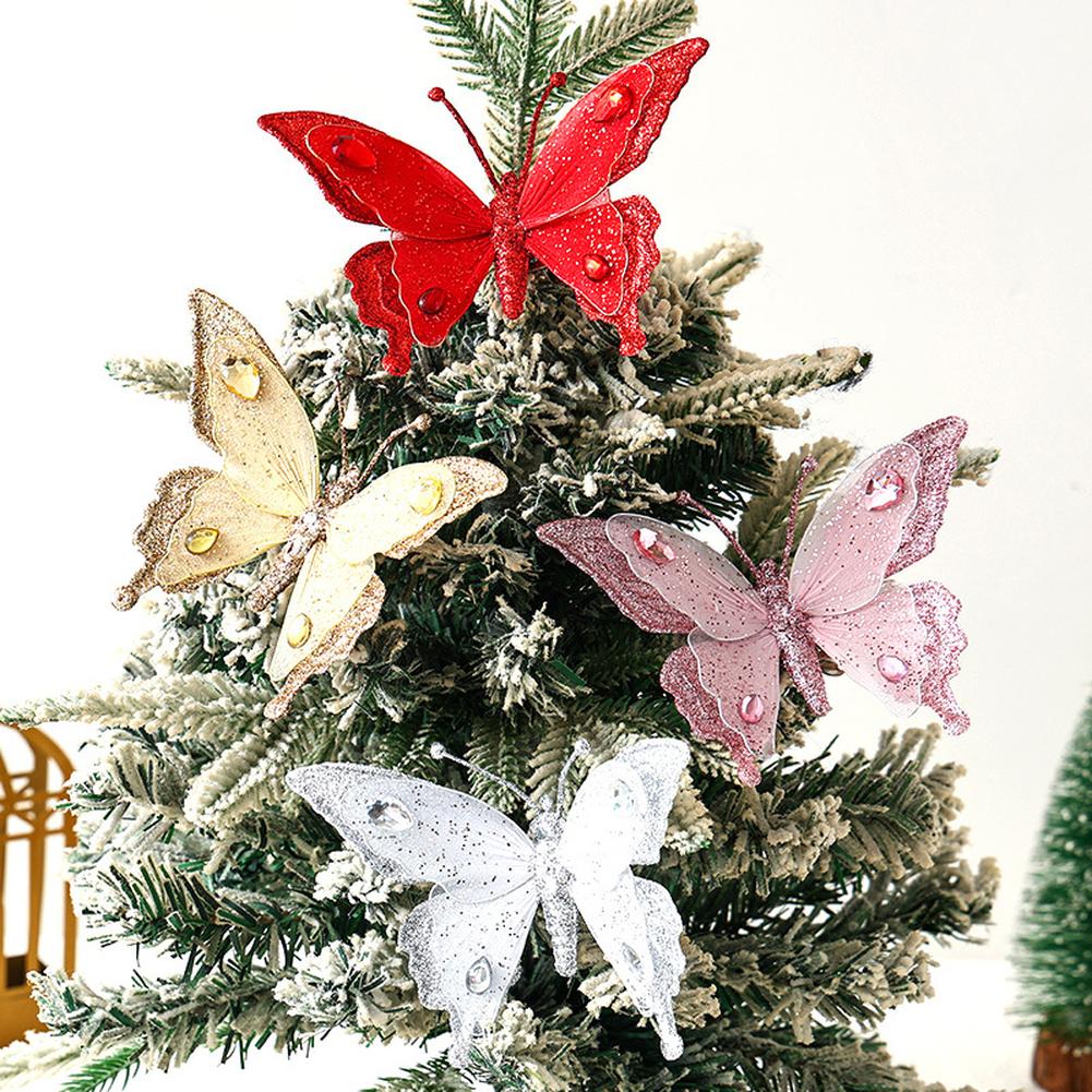 Christmas Tree Decorations Glitter Butterfly Ornaments Detailed Wings Design