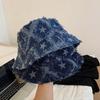 Rough Star Denim Bucket Hat Women's Blue Niche Design Sense Basin Hat Big Head Circumference Shows Face Small Bucket Hat Tide