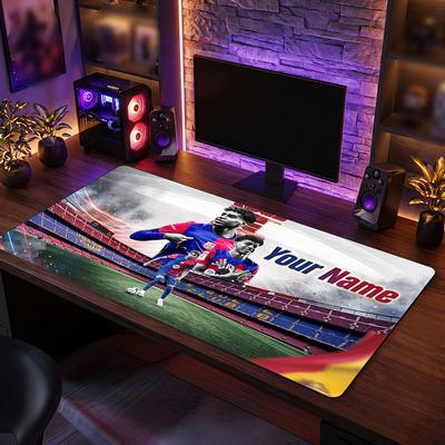 Tapete de Mouse Grande Personalizado Lamine Yamal, Impressão de Texto com Nome Personalizado, Tapete de Mesa Antiderrapante com Logo de Futebol, Presente para Jogador
