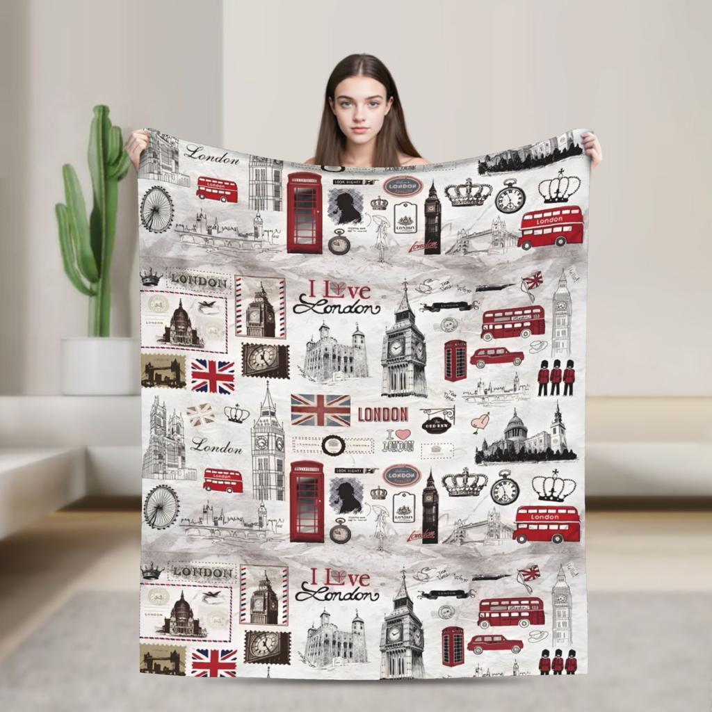 Union Jack Flag Knitted Fashion Blanket Flannel UK United Kingdom Great Britain British Warm Throw Fashion Blanket for Outdoor Travel Breath