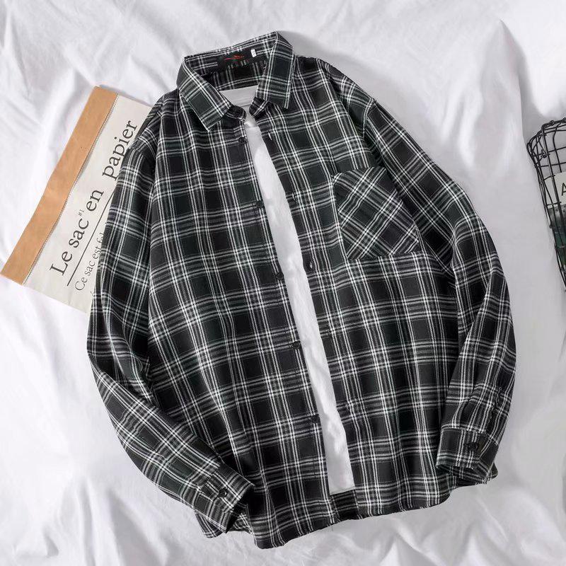 Men's Long-Sleeve Plaid Shirt - Trendy Hong Kong & Korean Style, Lightweight, Casual, Versatile Jacket for Spring & Autumn