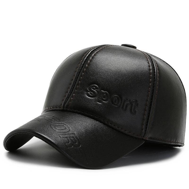 

Autumn and winter men s hat winter lychee pattern cap leather baseball cap thermal earmuffs casual hat tide Adjustable темно-коричневого