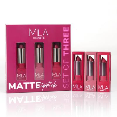 Mila Beaute Mattes Lippenstift-Set (3 Stück) für Damen I Langanhaltend & Leicht I Reichhaltige Pigmentierung I Gleitet Geschmeidig I Mauve- und Rosatöne