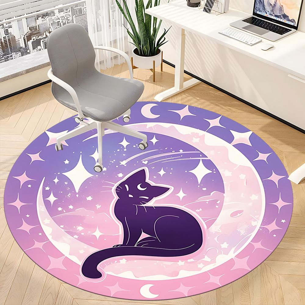 1pc Sailor Moon Cat Office Round Area Rug, Indoor Mat Suitable For Office, Under Office Chairs Bedroom Living Room Home Decor, Room Deco