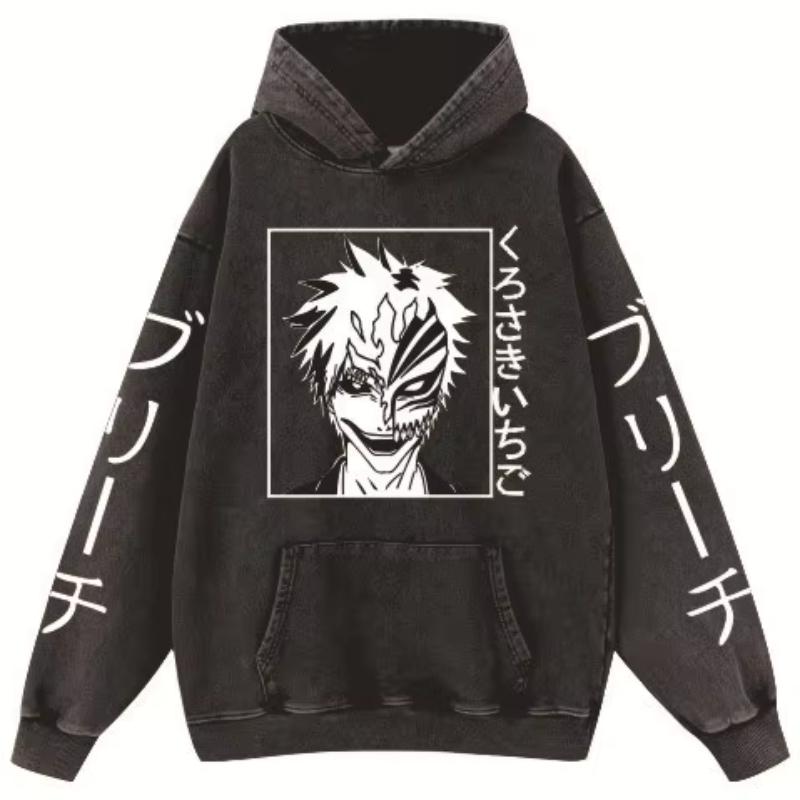 Horké Anime BLEACH Kurosaki Ichigo Grafické Prané Mikiny s Kapucí Pánské Dámské Bavlněné Mikiny Vintage Ležérní Streetwear Harajuku Mikina