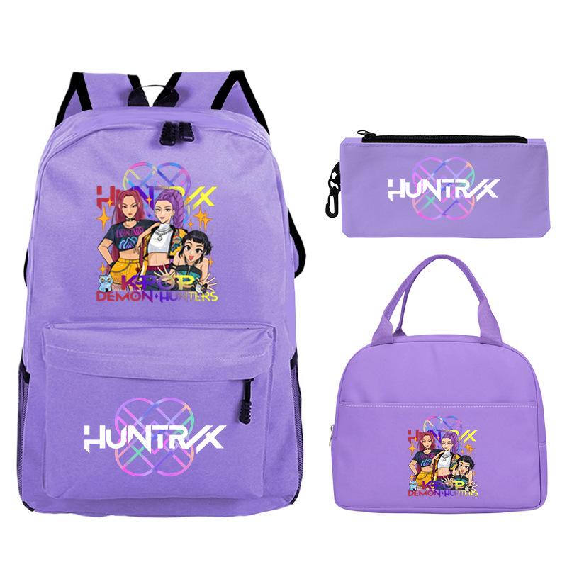 Demon Hunters Printed Children's Backpack Three-piece Campus Fashion Primary and Secondary School Students Large Capacity School Bag