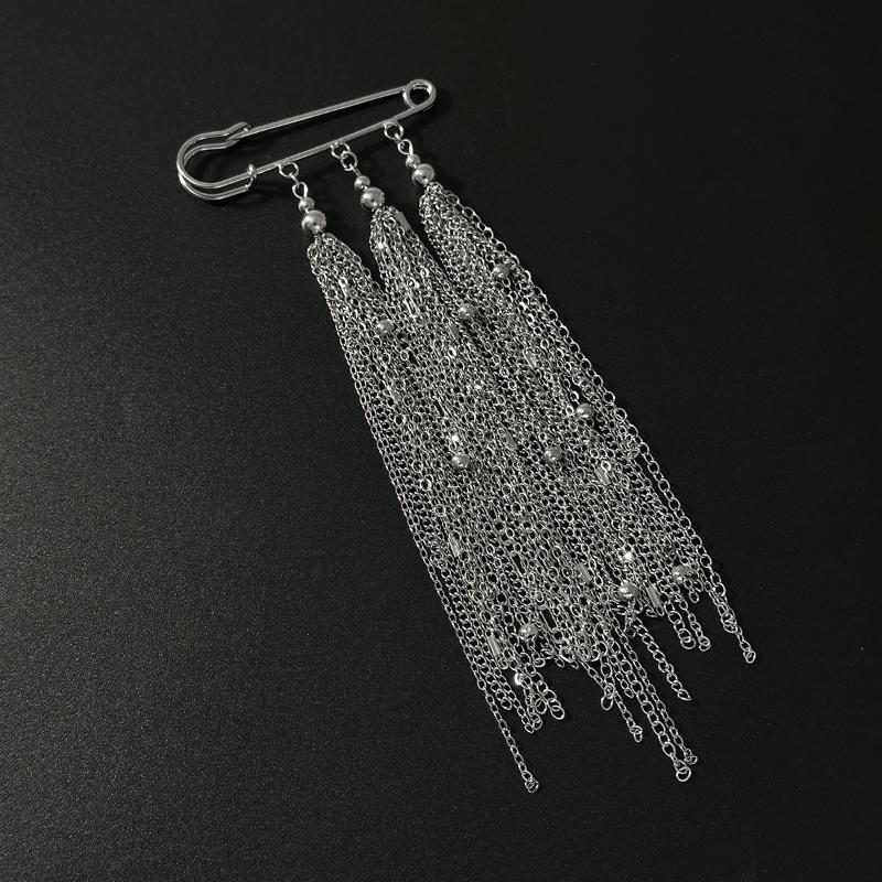 Exaggerate Long Tassel Chain Brooch Heart Imitates Pearls Multi-Layer Chain Multi Functional Fixed Pin Pants Clothes Decoration