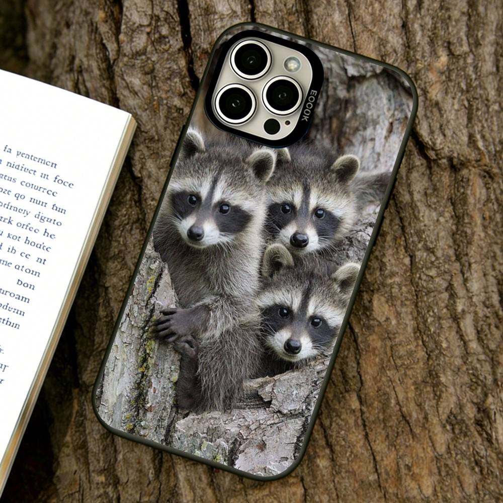 Cute Raccoon Phone Case For iPhone 17,16,15,14,13,12,11 Plus,Pro Max,XS,Colored Silver Plated Inside Cover