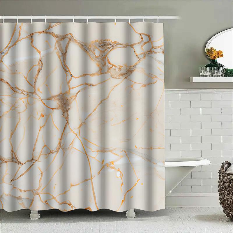 White Marble Shower Curtain with Gold Veins Elegant Home Decor for Bathroom Luxury Waterproof Fabric Size Customizable (180x240c