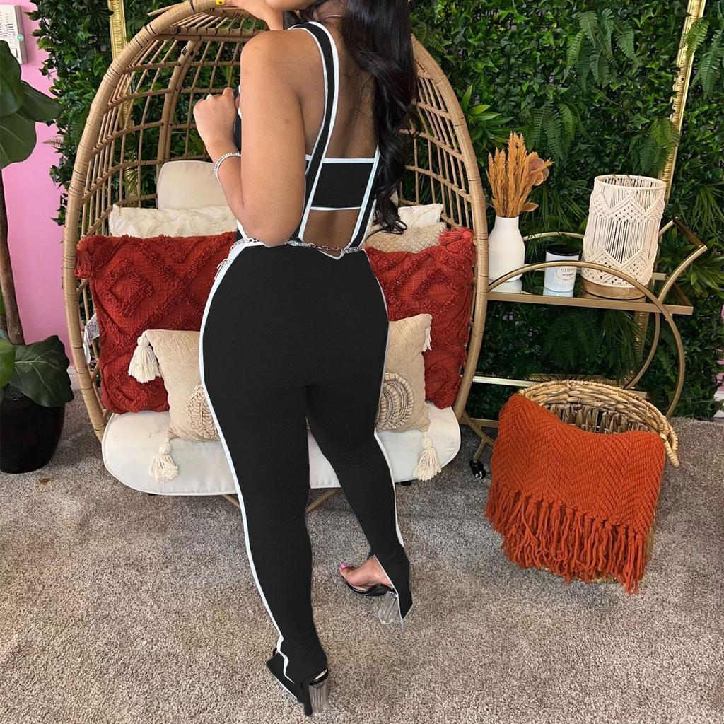 Overall Jumpsuit For Women Summer Sexy Bodycon Tube Crop And Slit Maxi Suspender Pant  Jumper Two Piece Jumpsuit