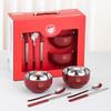 Red 304 Stainless Steel Bowl Set, Double-Layer, Anti-Scald, Heat Insulation - Available in Four or Six-Piece Sets.