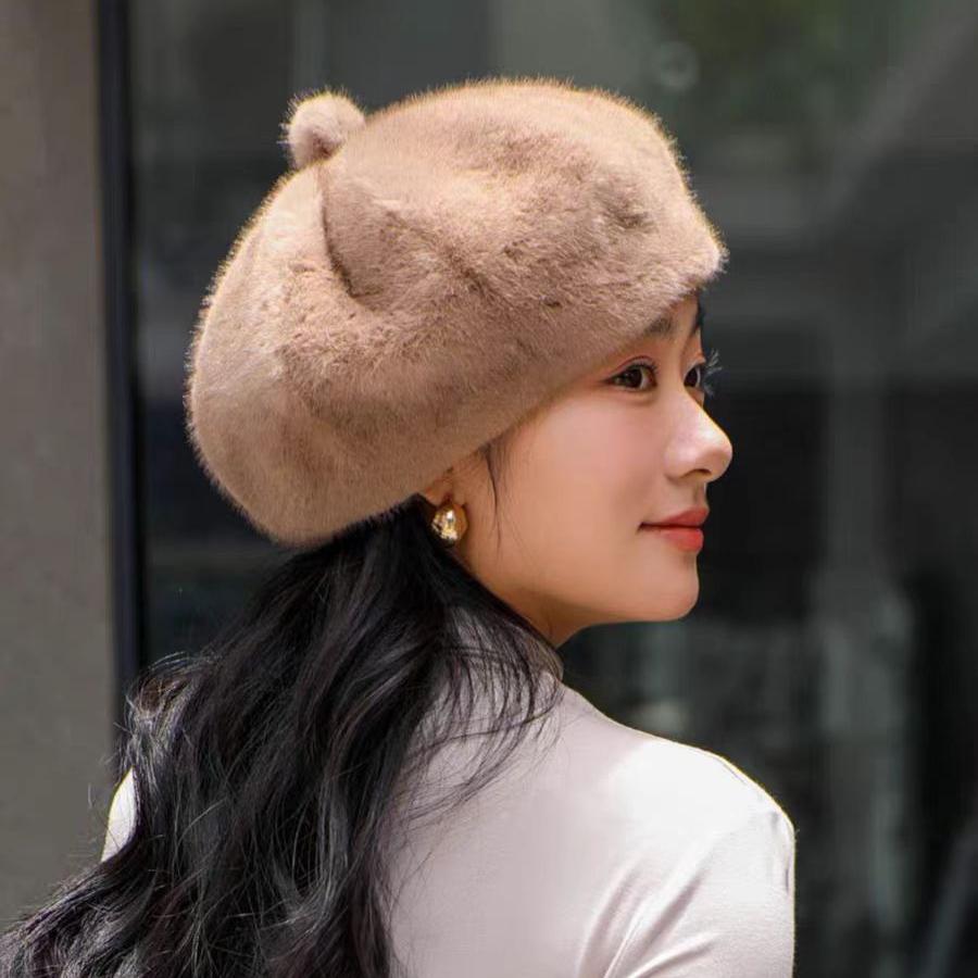 

Зимняя новинка, берет из искусственной норки, теплая литературная ретро-шляпа художника, европейская норковая бархатная шапка, модные универсальные женские шляпы кофейный