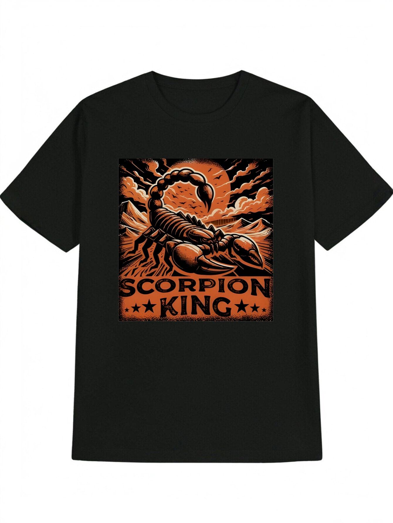 Casual Round Neck T-shirt with Scorpion Desert Print - Black Graphic Tee M