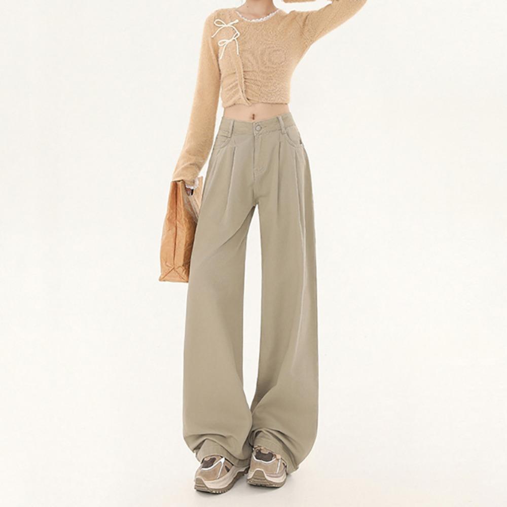 Niche Korean version of floor-mopping jeans spring and autumn new thin drape pleated loose wide-leg jeans tide