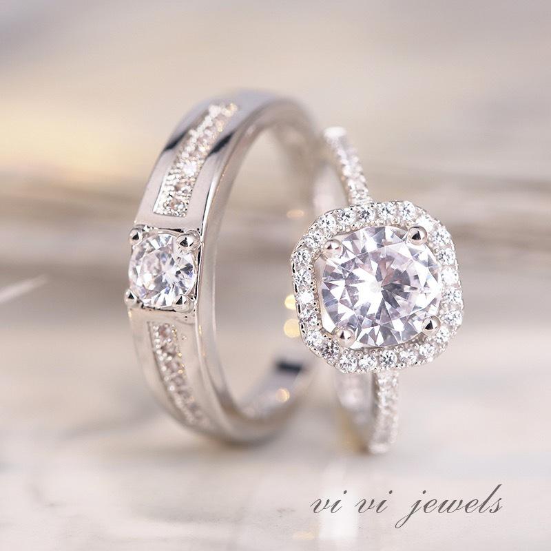 Couples Open Ring Simulated Silver Plated Wedding Ring Adjustable Size Geometric Design