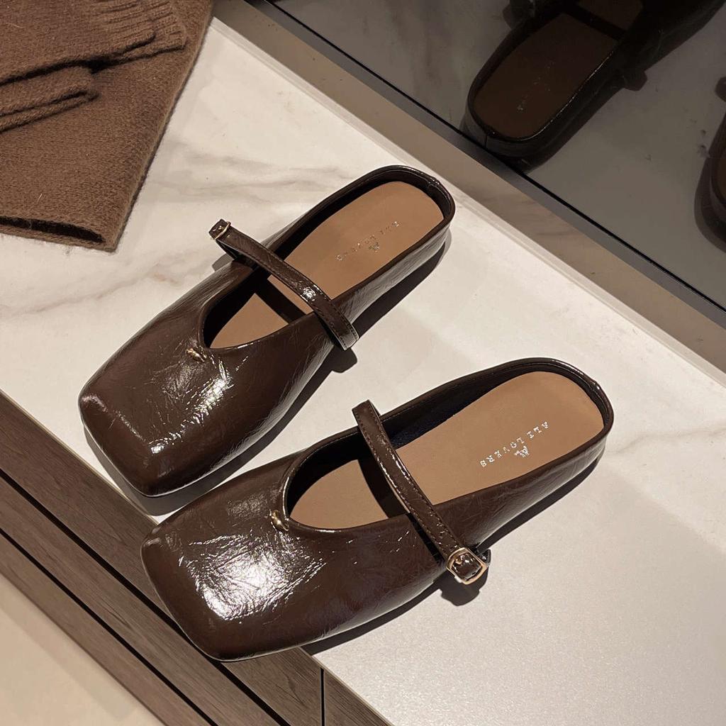 Flat-bottomed Mary Jane bag head half slippers women's outer wear 2025 spring and summer new soft-soled square head shoes sandals