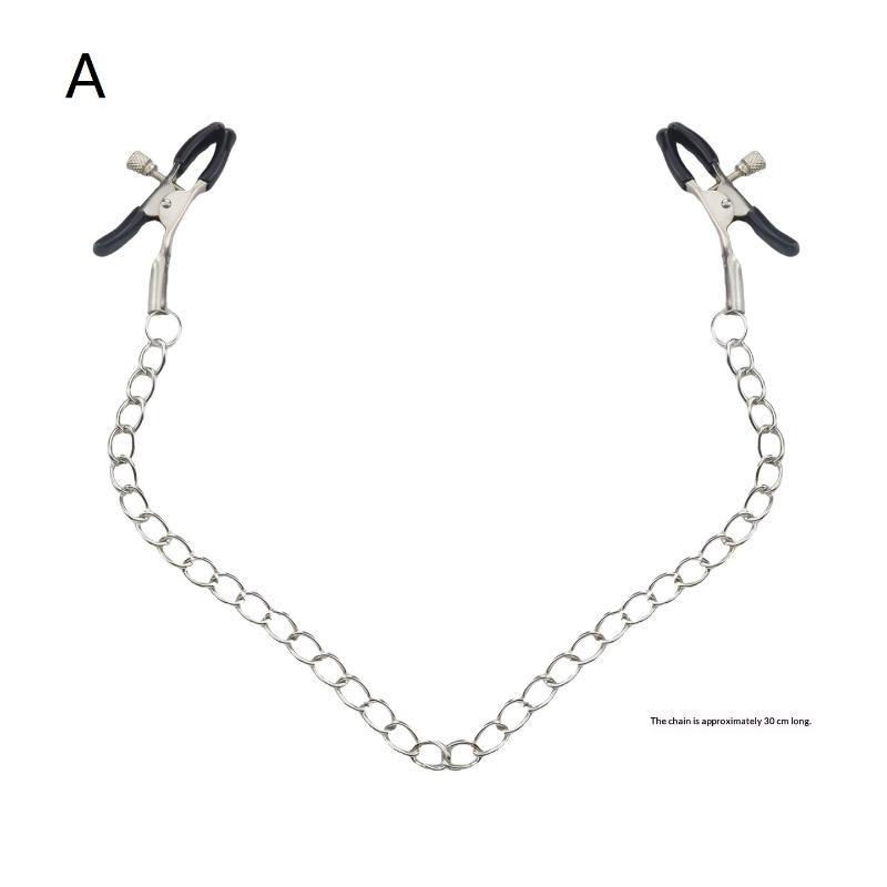 Adjustable Chain Metal Nipple Clamps Clips for Adult Women Cosplay Fantasy Soft Rubber Tips Non Slip Couples Intimate Toy