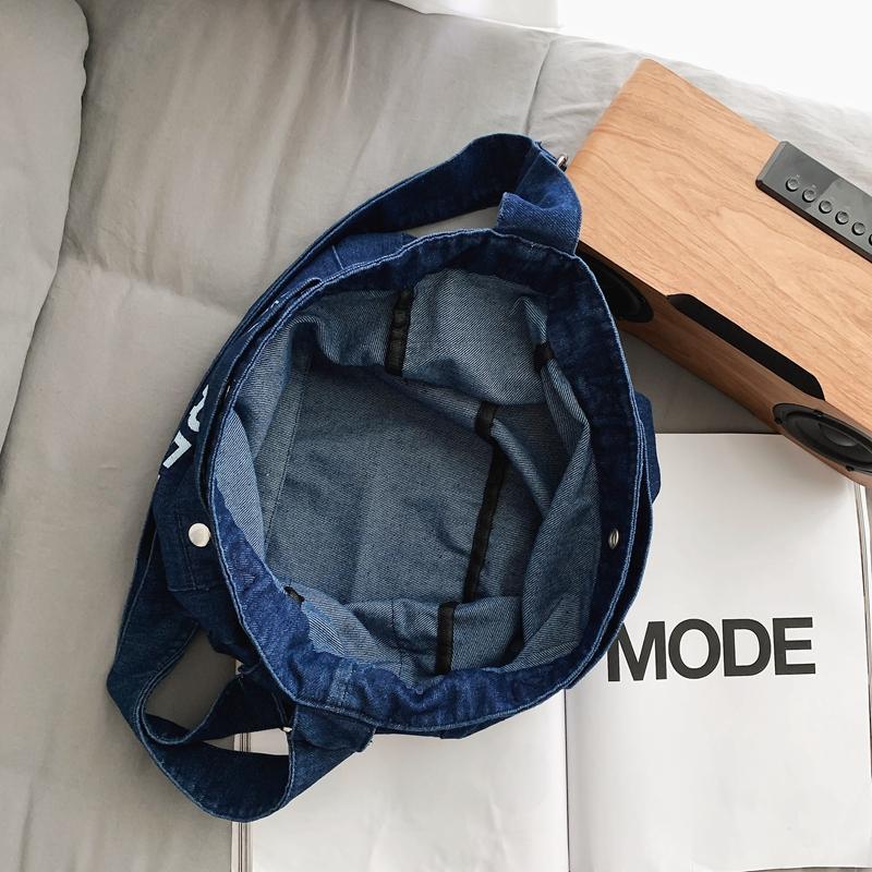 Large Capacity Denim Crossbody Bag Women's Letter Tote Bag Student Shoulder Bag