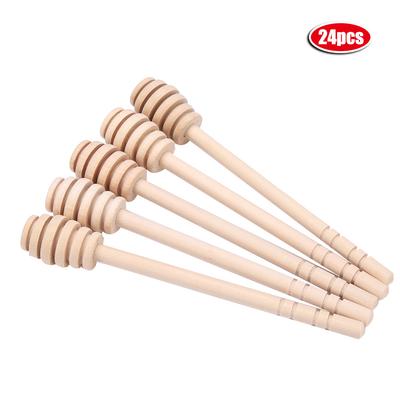 24Pcs Wooden Honey Dripper Stick Server Jam Syrup Drizzler Stirring Rod Kitchen Gadgets (16cm)
