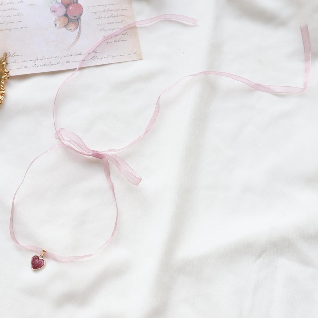 Purple Floral Ribbon Bow Pendant Necklace - Fairy Style Choker for Women