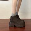 Brown thick-soled thick-heeled cotton shoes women's winter velvet thickened small short boots waterproof and non-slip snow boots