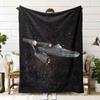 1pc Retro Space-Blanket Themed Bedspread Soft Flannel Quilt with Ship Warm Cozy Bed for & S, Space Decor Blanket