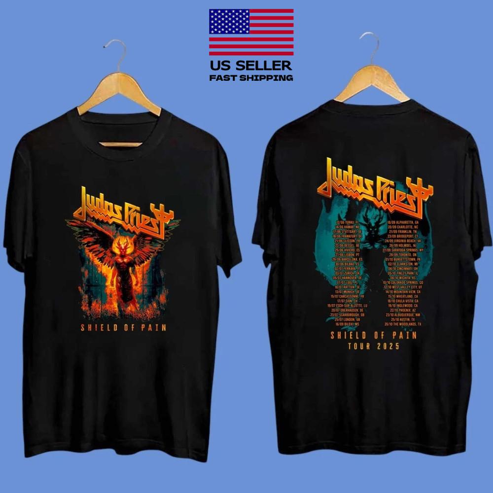 

Judas Priest Shield Of Pain Tour 2025 Winged Demon Two Sided T-Shirt Fastship Unisex T-Shirt XXL