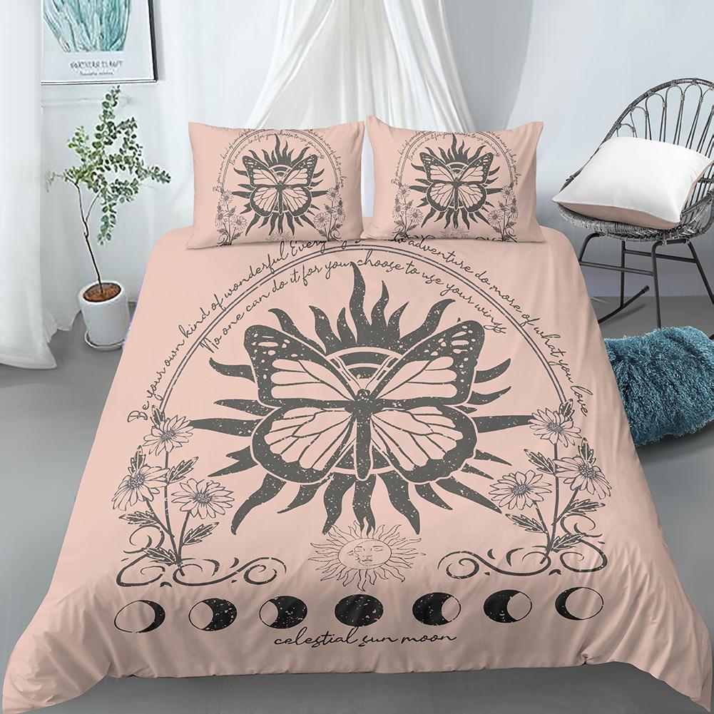 Motte Schmetterling Mond Bettbezug Set Wahrsagerei Stil Bettdeckenbezug mit Kissenbezug King Queen Größe für Teenager Erwachsene Bettwäsche Set