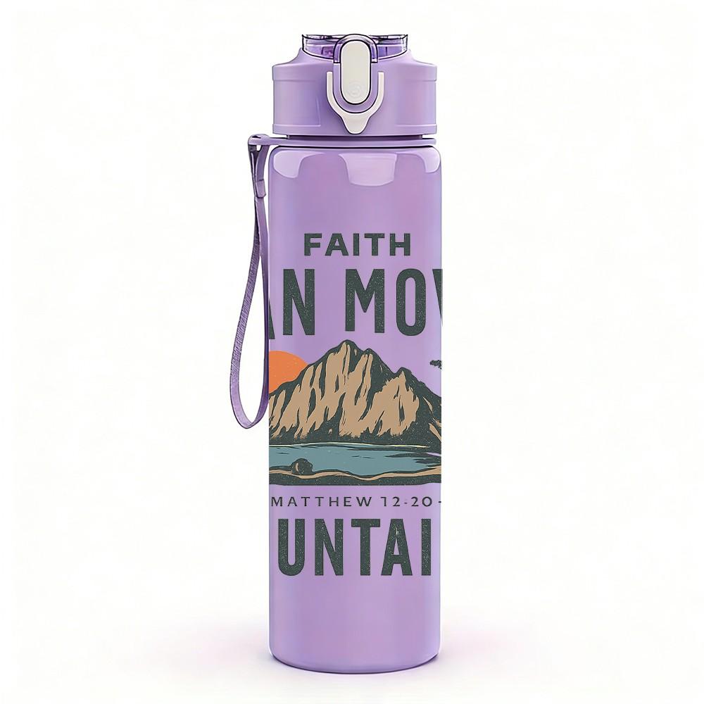 1PC Faith Mountain Letter Art 750ml Color Plastic Sports Water Bottle Leakproof Flip Straw Lid Suitable for Sports Office Home Use