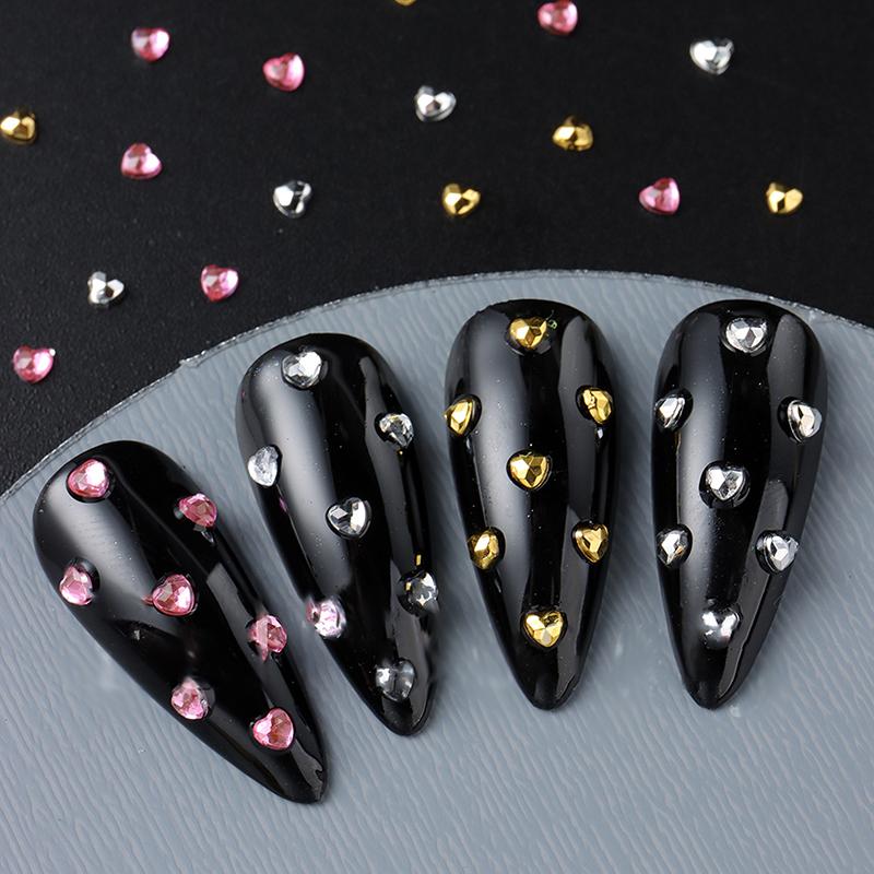 Four Color 1Box Mini Heart-Shaped Nail Jewelry Flatback Nail Charms Nail Art Accessory Gold Silver Manicure Bead