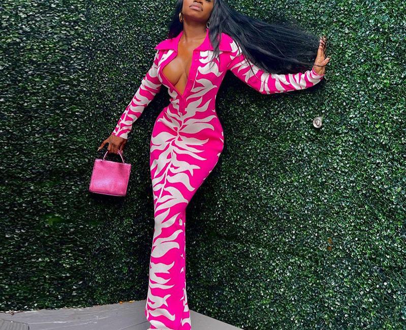 2025 Autumn/Winter Women's Bodycon Lapel Button-Down Printed Long Dress