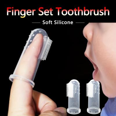 Soft Silicone Finger Toothbrush Set with Lid, Gentle Bristles for All Ages, 2-Pack Individually Packaged Manual Toothbrushes